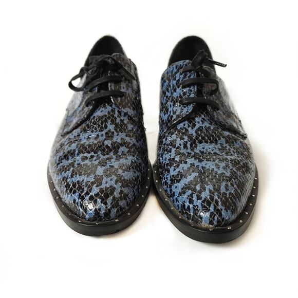 Freda Salvador Wit D'orsay Blue Leather Croc Embossed Lace Up Oxford Sz 5.5 - Picture 7 of 13